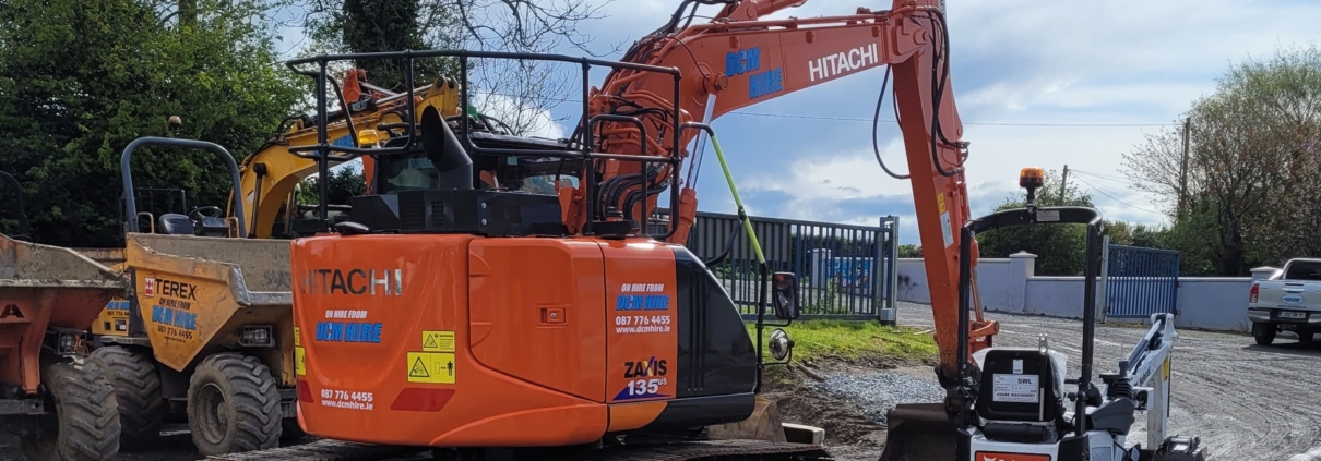 Modern commercial construction machinery fleet ready for site dispatch by DCM Hire, a professional plant hire company in Dublin.